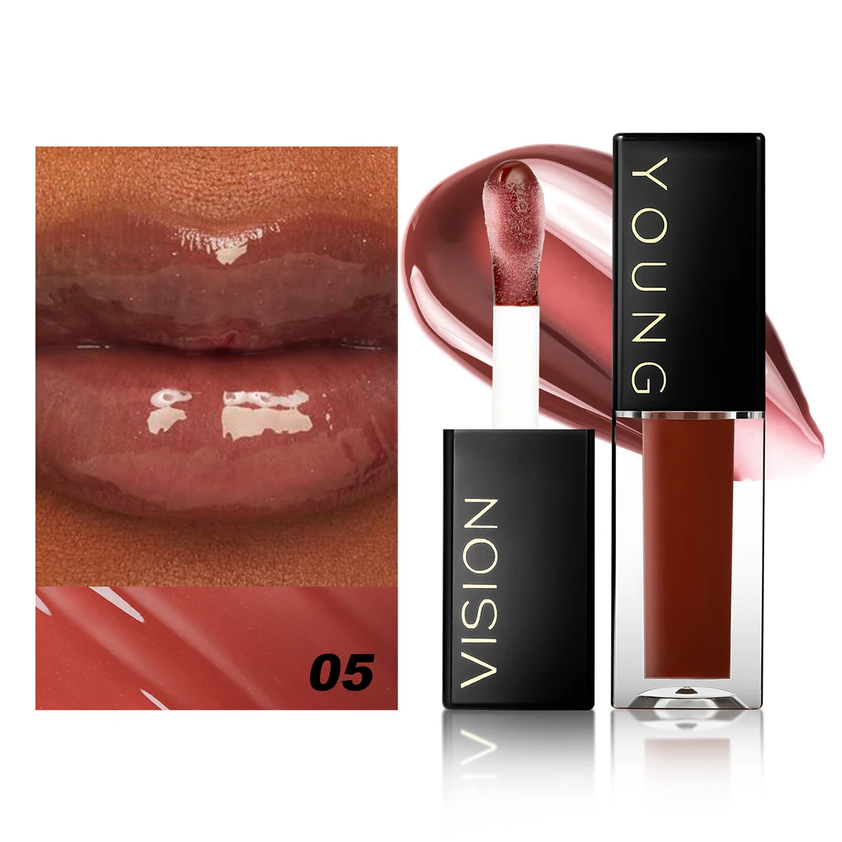 2-in-1 Matte Lip Liner with Shimmer & Glossy Lip Oil Set - Brown Sparkle Liner + Caramel Shine Oil, Long-Lasting Lip Makeup Vue
