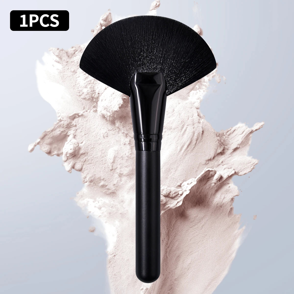 1pc New Model Large-Size Fan-shaped Makeup Brush Soft Portable Loose Powder Brush Nail Brush Women's Beauty Makeup Nail Tools Vue black