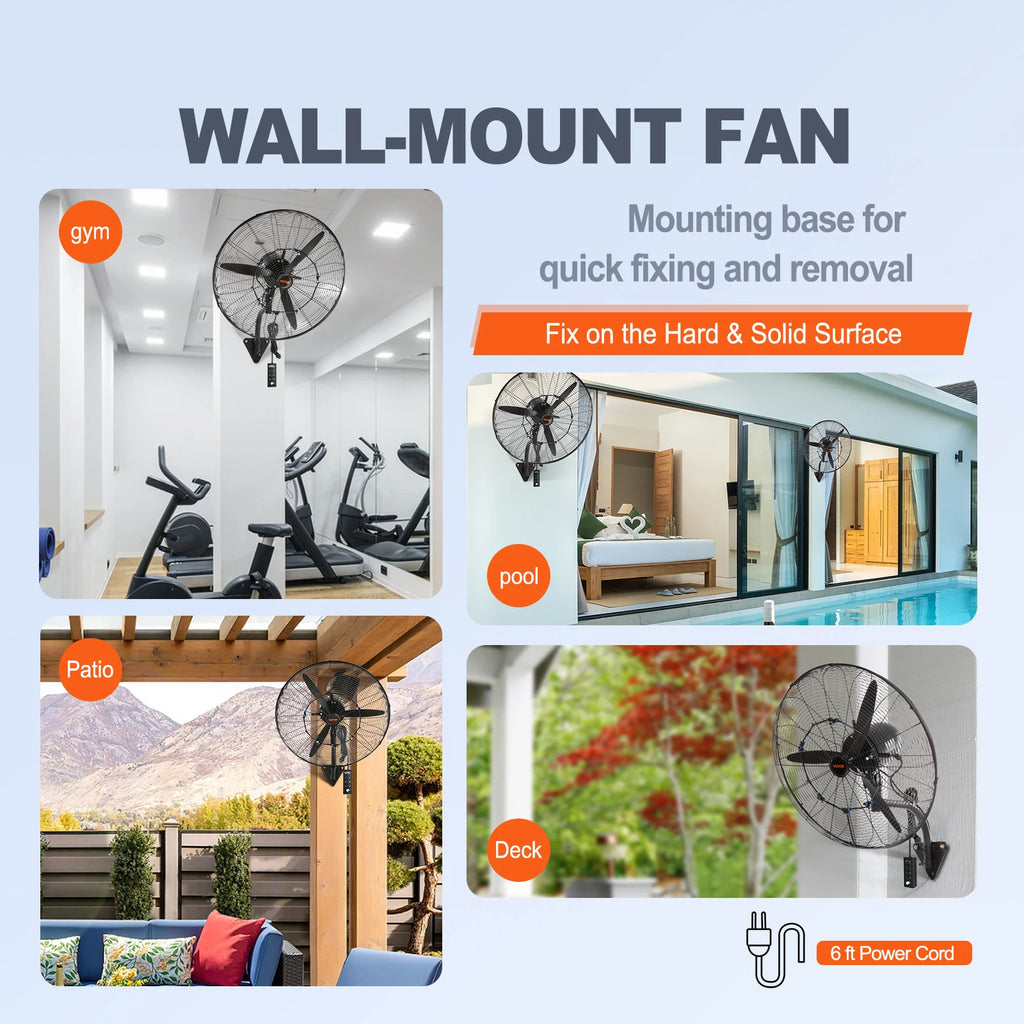 SucceBuy 4 Sizes Wall-Mount Misting Fan 3-speed IP44 Oscillating Wall Fan Max. 9500 CFM Wall Mounted Fan for Home Summer Vue