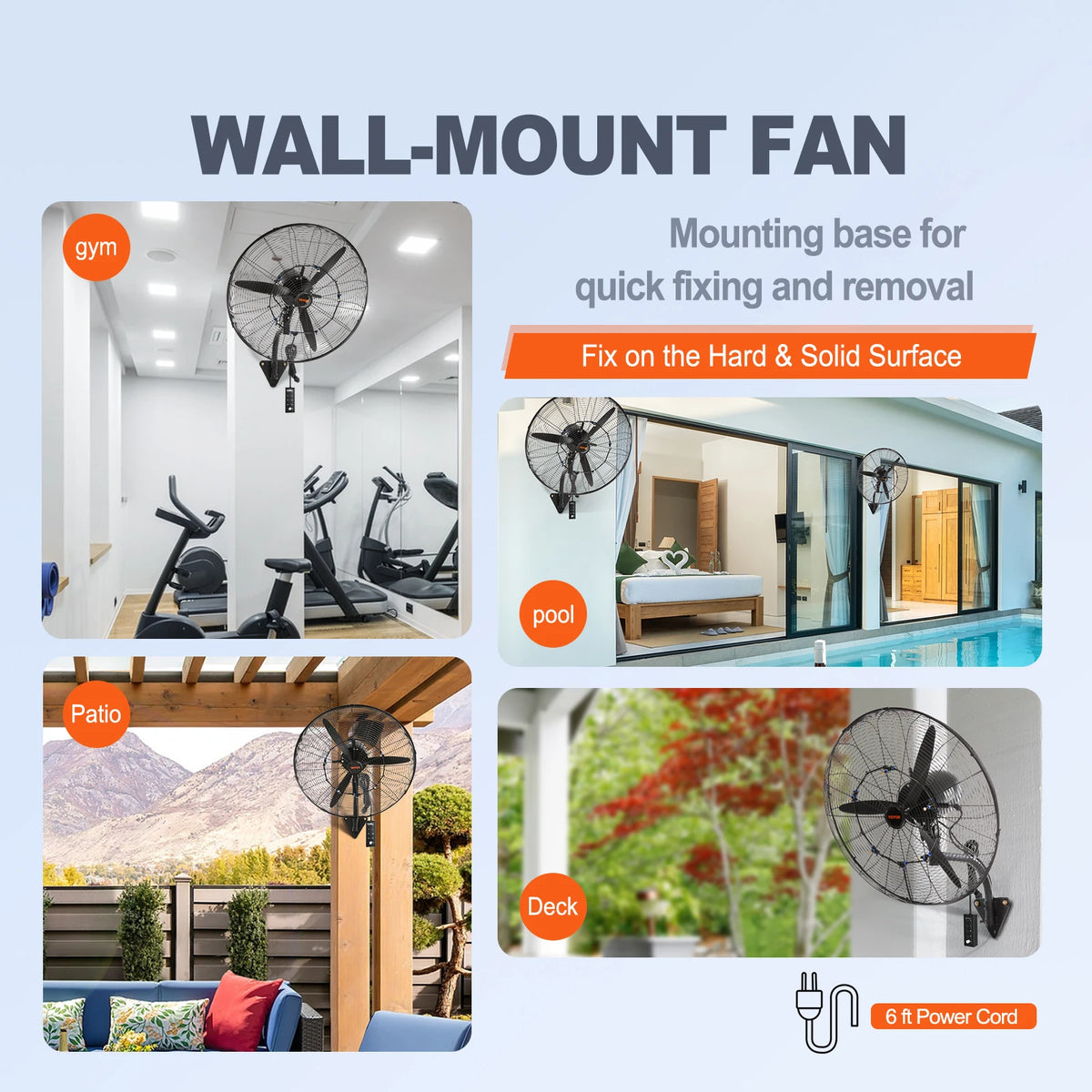 SucceBuy 4 Sizes Wall-Mount Misting Fan 3-speed IP44 Oscillating Wall Fan Max. 9500 CFM Wall Mounted Fan for Home Summer Vue