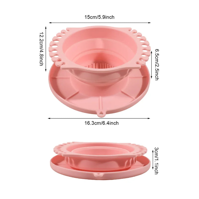 Silicone Brush Cleaning Bowl with Hanging Hole Collapsible Scrub Washing Tray Drying Holder for Beauty Blender & Makeup Brushes Vue