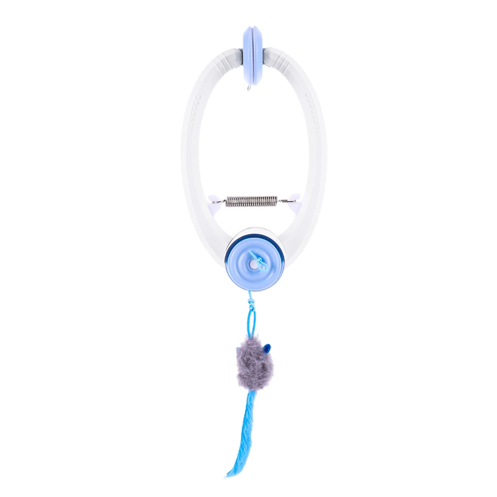 Door Hanging Automatic Retractable Kitten Toys with 3 Catnip Mice Independent Play Hanging Door Cat Toys for Indoor Cats Vue WHITE