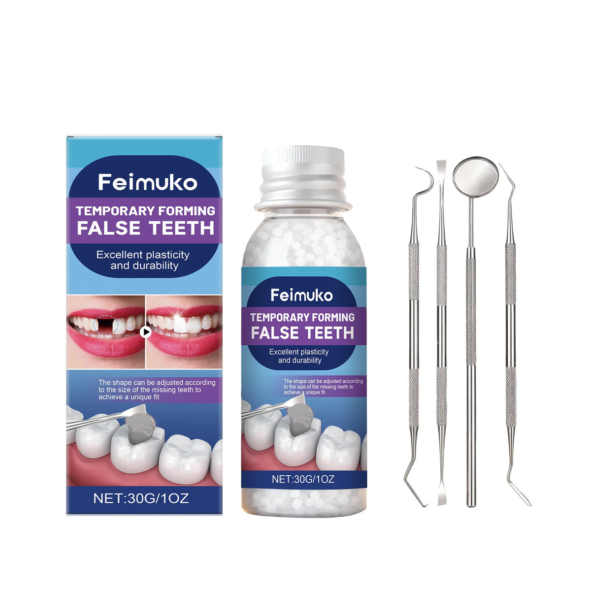 Moldable Denture Gel for Custom False Teeth, Convenient to Use, Effectively Boosts Your Smile and Restores Confident Dental Beau Vue 1set