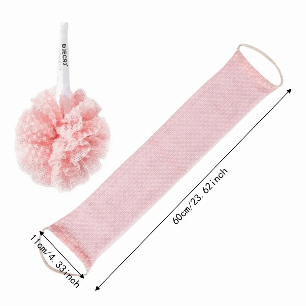 Soft Exfoliating Back Scrubber Household Dead Skin Remover Bath Towel with Bath Flower Reusable Double Loop Back Shower Strap Vue