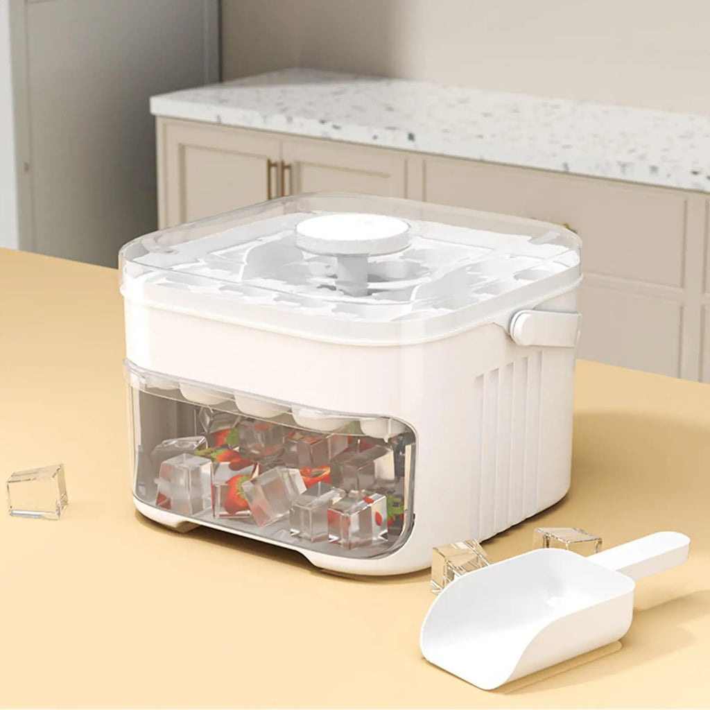 50 Cavity Double Layer Ice Cube Tray with Lid and Bin, Pull-Out Ice Drawer For Refrigerator Household Ice Storage Ice Box Vue