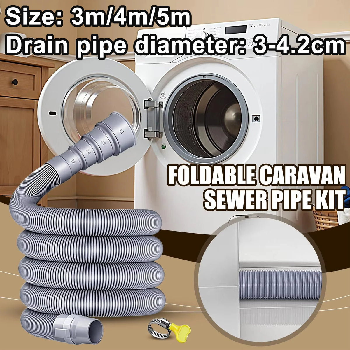 Caravan Sewer Pipe 300/400/500cm Foldable Flexible Waste Pipe Heavy Duty Flexible Leakproof RV Hose Sewer Outfall Parts Vue