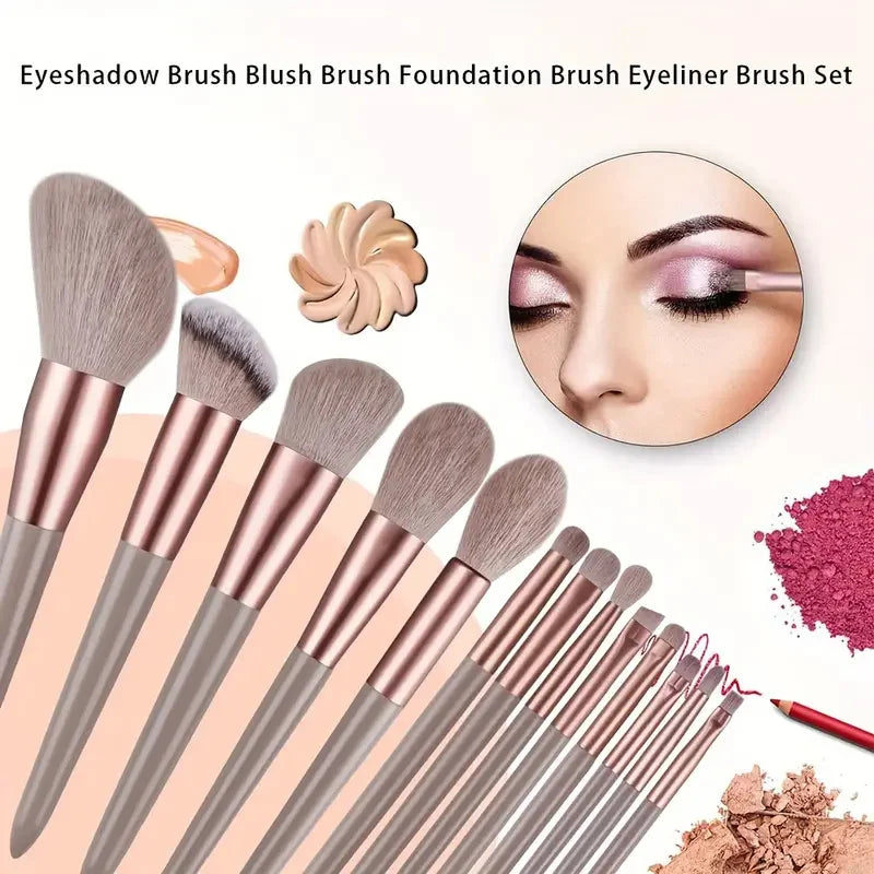 13Pcs Makeup Brushes Tool Set Cosmetic Powder Eye Shadow Foundation Blush Blending Beauty Make Up Brush For Makeup Starters Gift Vue
