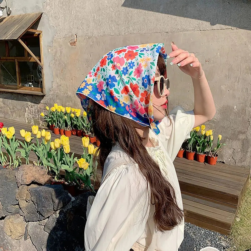 Flower Printed Headscarf Gentle INS Sun Protection Headband Towel