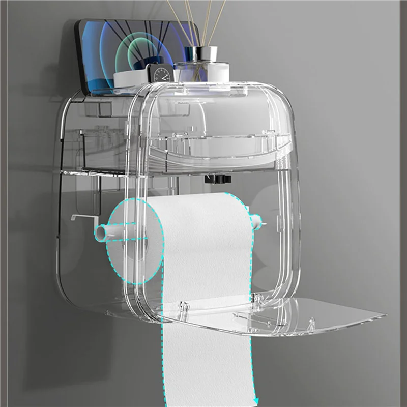 ABKW-2X Toilet Tissue Box Wall-Mounted Waterproof Toilet Paper Box Punch-Free Pumping Paper Box Toilet Toilet Paper Roll Rack Vue White