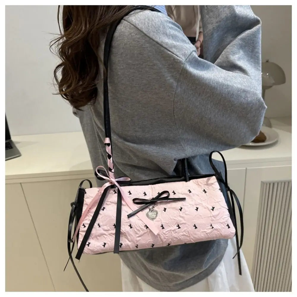 Simple Design Korean Bow Decoration Women's Handbag Niche PU Material