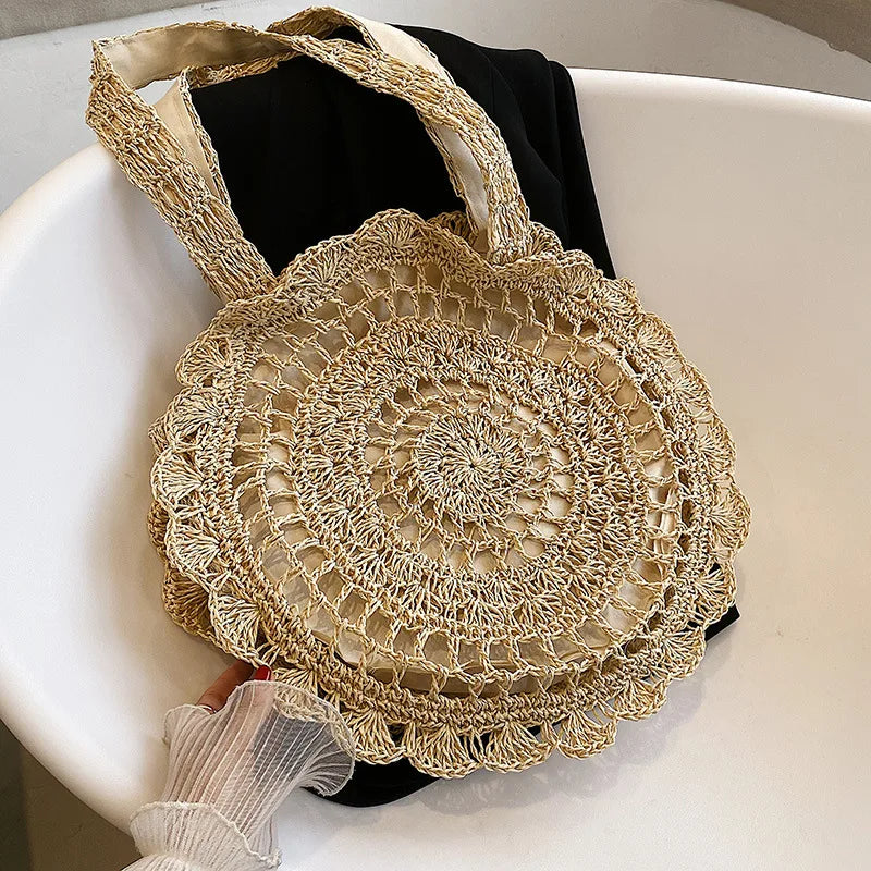 Handmade Straw Woven Bag Women Hollow Design Large Capacity Handbag
