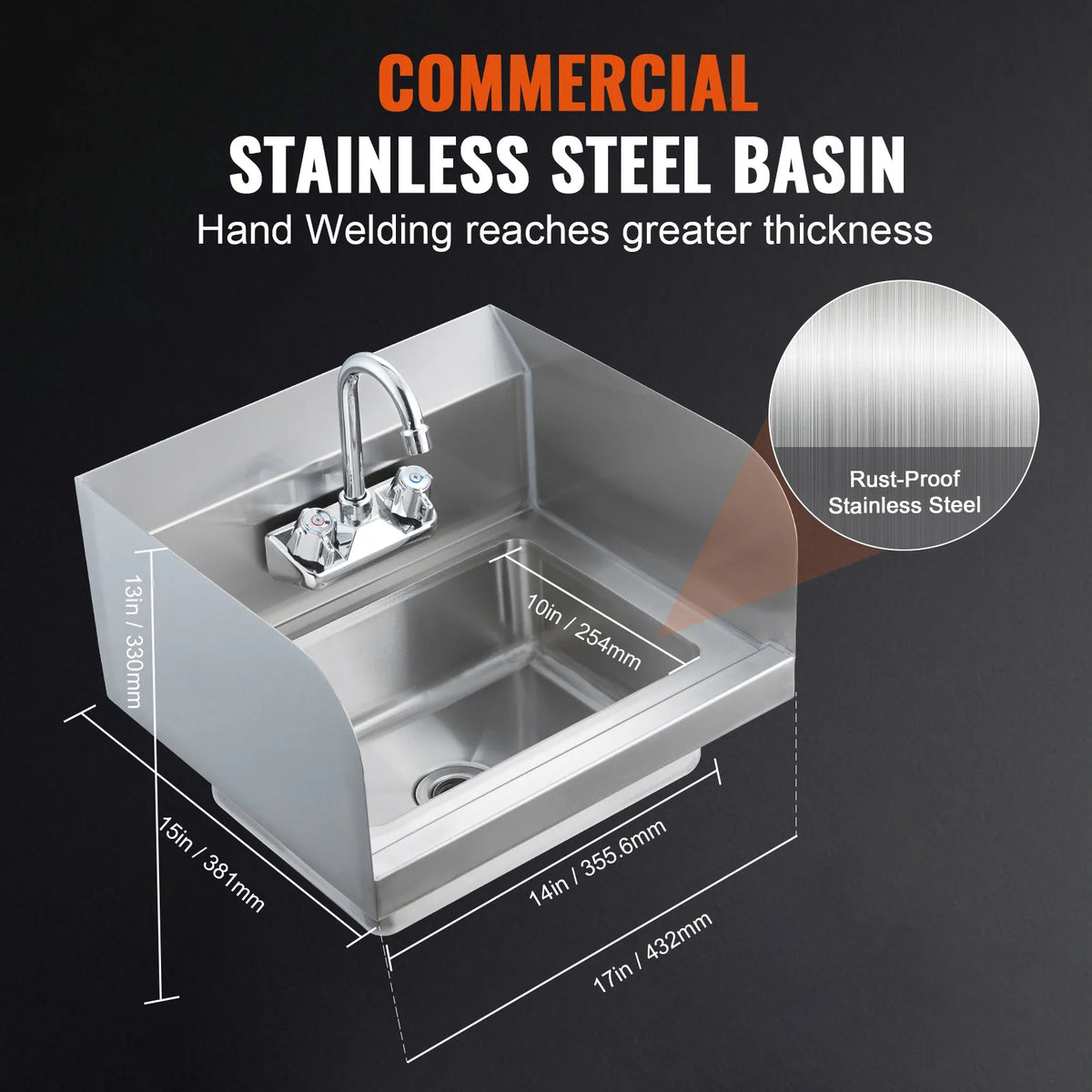 SucceBuy Commercial Wall Mount Hand Sink with Faucet & Splash Commercial Hand Sink Vue
