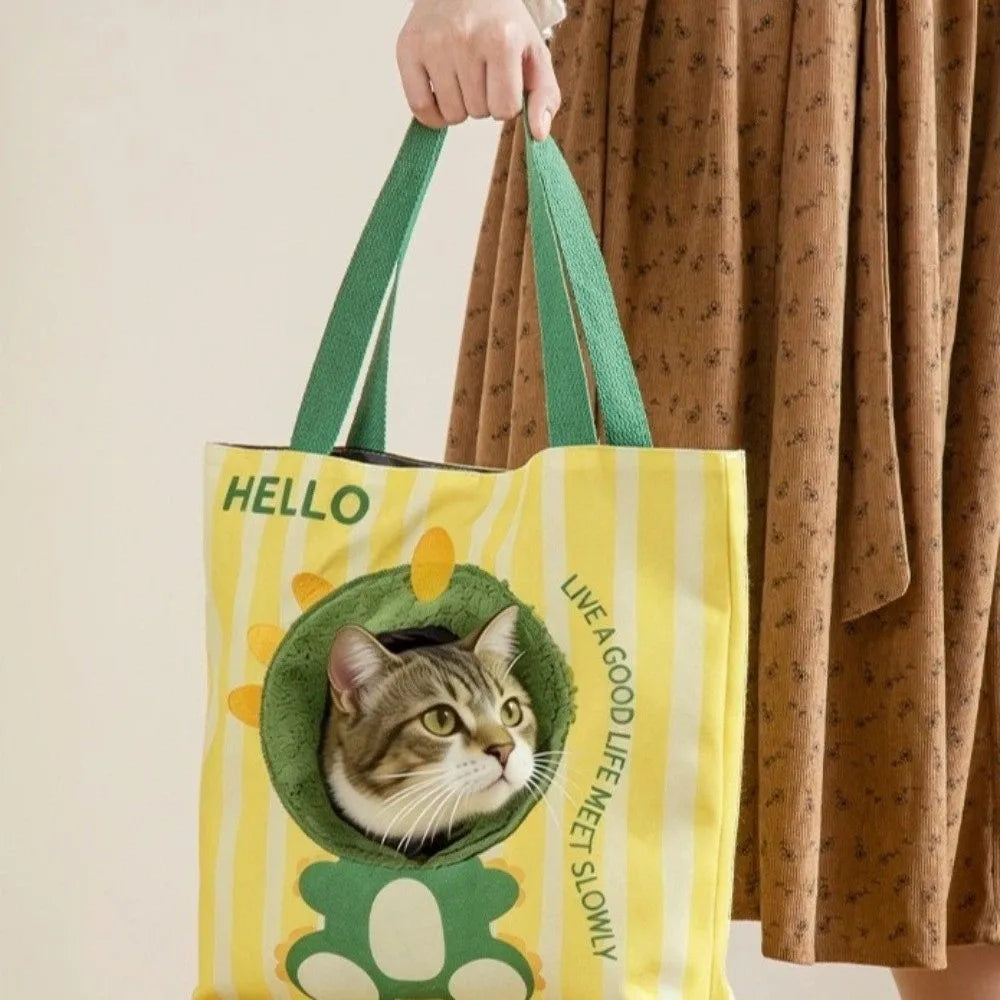 Cat Outing Bag Breathable Cat Carrier Bag Cartoon Canvas Puppy Travel Bag Portable with Hole Pet Carrying Bag Outdoor Travel Vue