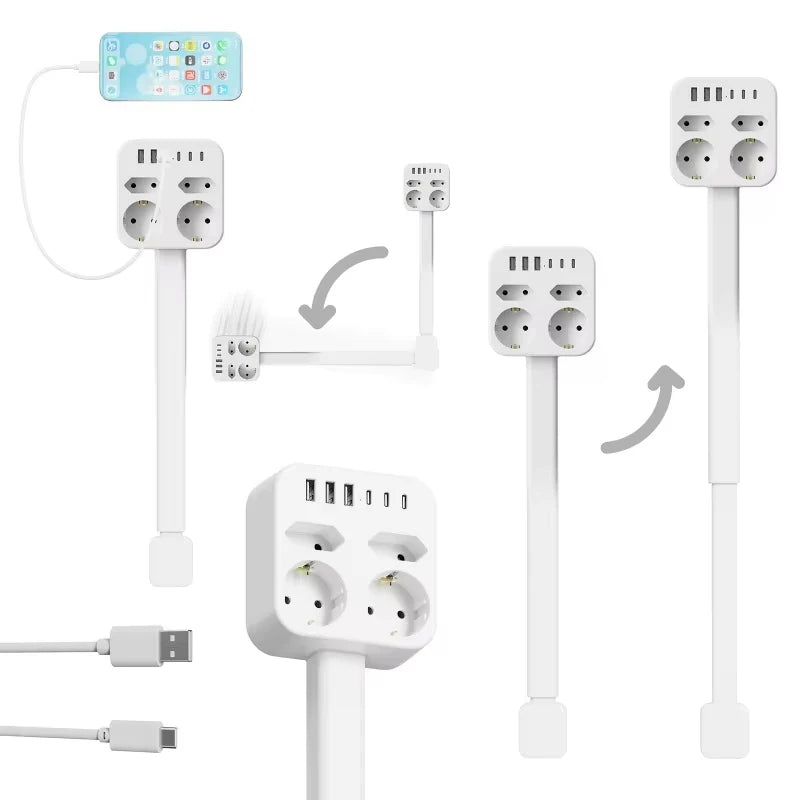 Power Outlet Extender Power Socket Expander 2xAC Sockets 1xUSB A 1xUSB C Plug and Play 180 Degree Rotatable Versatile for Sofa Vue