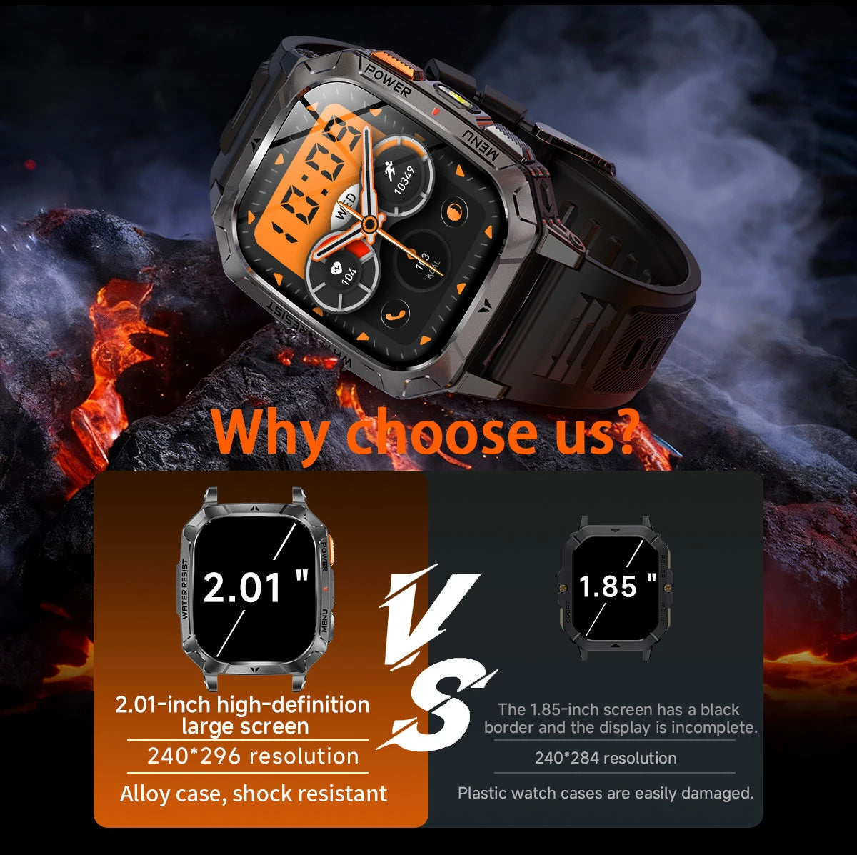 1400 mAh Outdoors Sports Smart Watch 2.01 inch HD Screen LED Flashlight Bluetooth Talking Smart Watch for Men Women Holiday Gift Vue