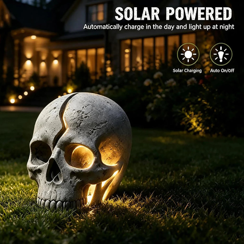 Solar Cracked Skull Garden Light | Gothic Halloween LED Lamp Solar Garden Light Vue
