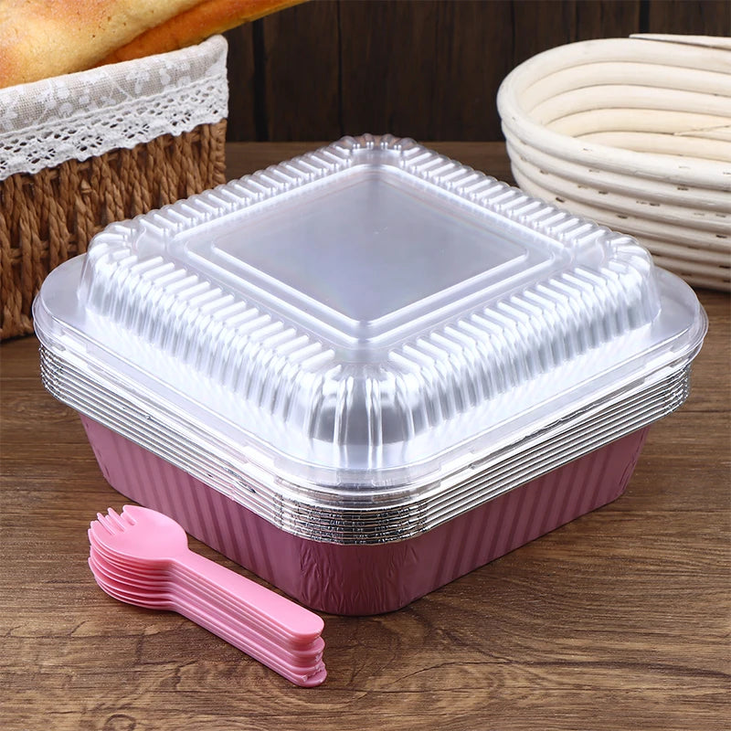 10Set Loaf Pans With Lids And Spoons Non-Stick Square Aluminum Foil Baking Pan Bread Container Heat-Resistant Cake Pans Vue