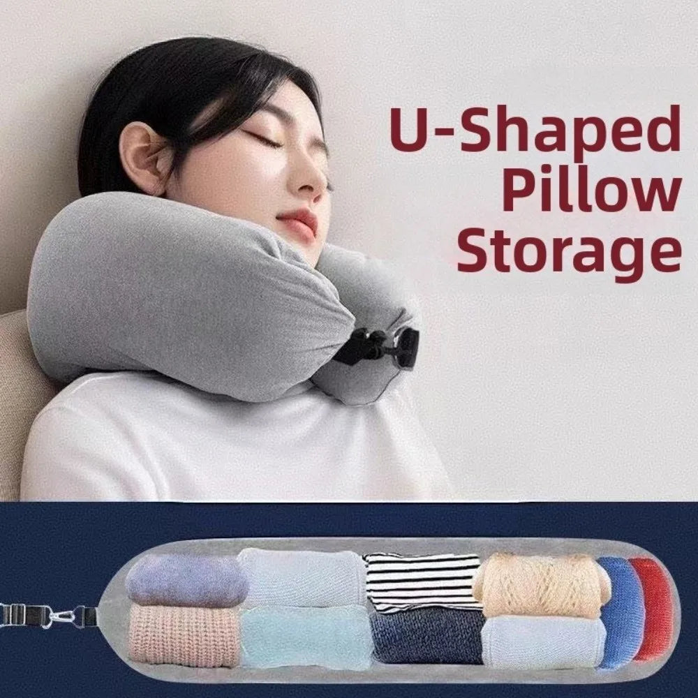 Fillable Design Travel U-Shaped Pillow Foldable Multi-functional U-Shaped Pillowcase Space-Saving Storage Pillow Outdoor Use Vue