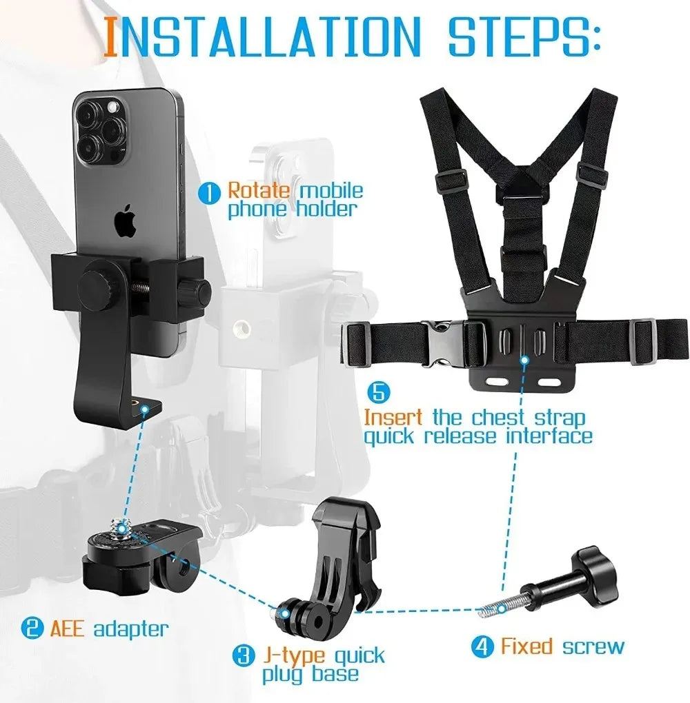 1 PC Adjustable Phone Clip Holder With Chest Strap Fixation Bracket for Sport Camera Mobile Phone Camera Black Holder Accessory Vue