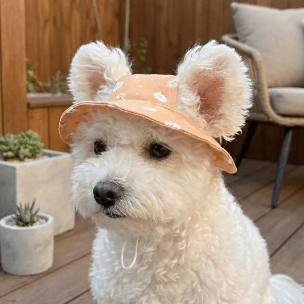 Adjustable Dog Fisherman Hat Breathable Cartoon Print Cat Bucket Hat UV Protection with Ear Hole Cat Sunscreen Hat Puppy Vue