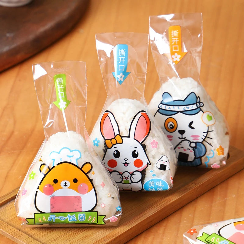 100Pcs Lovely Cartoon Triangle Rice Ball Packing Bag Seaweed Onigiri Sushi Making Mold Tools Bento Accessories Vue