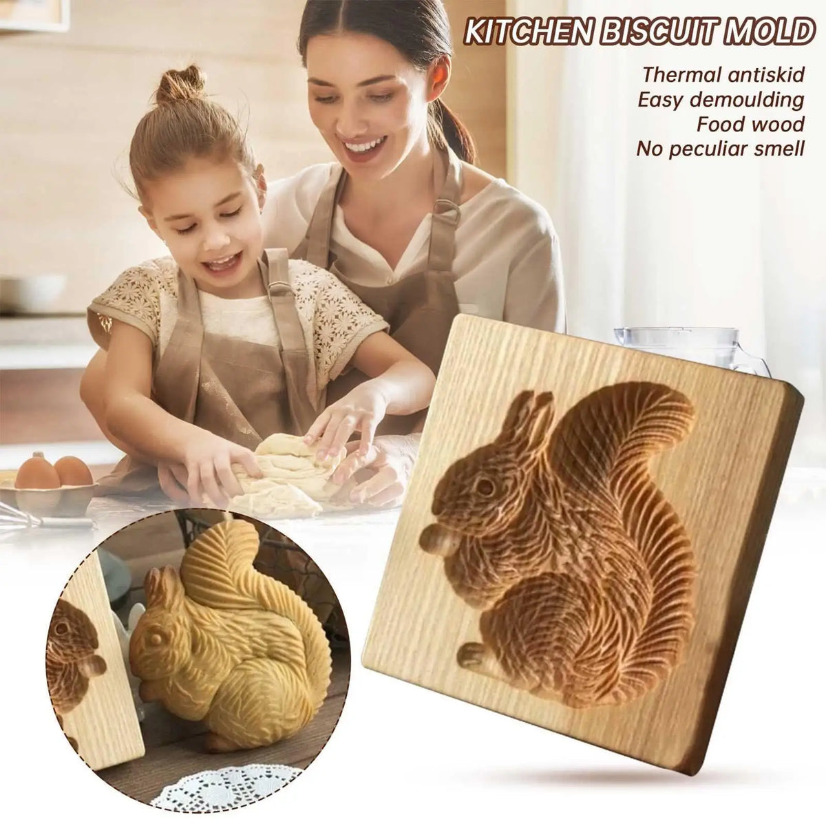 Wooden Cookie Molds 2 Pieces Reusable Cutter 3D Squirrel And Pine Cone Cookie Stamp Mold for Beginner Easter Halloween Christmas Vue