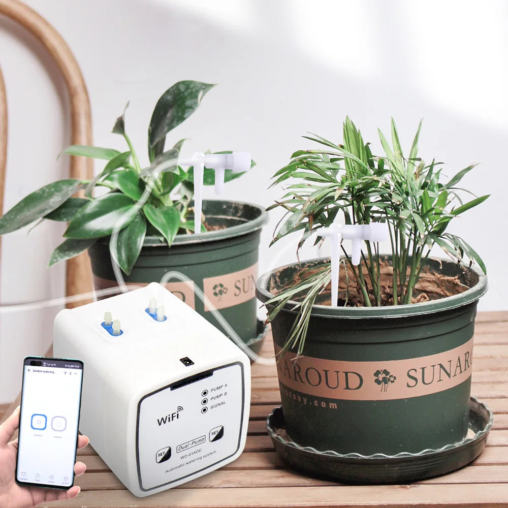 Smart APP Remote Control Auto Double Pump Watering Device Sprinklers System Balcony Flower Irrigation Garden Indoor Cultivation Vue