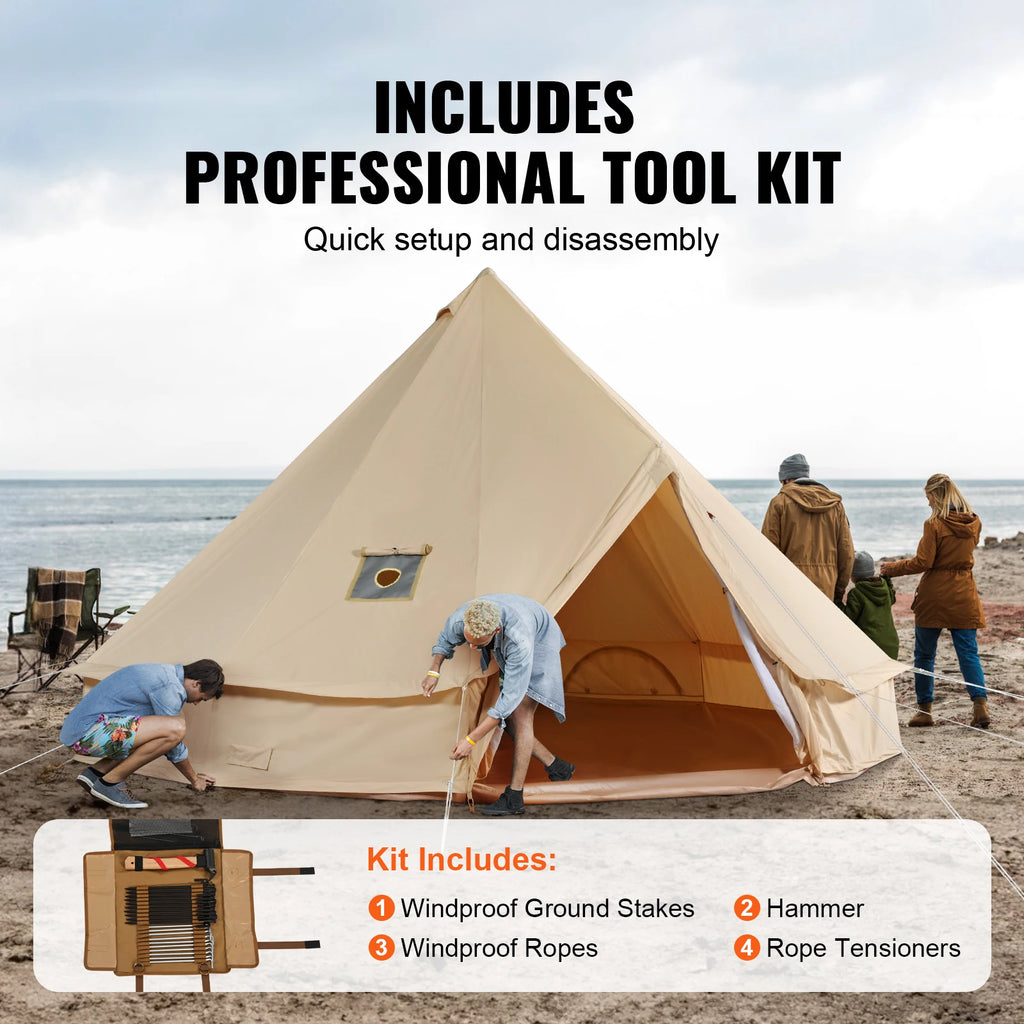 SucceBuy 4-Season Canvas Bell Tent 3–7m | Stove Jack & Yurt Style Canvas Bell Tent Vue