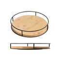 Round Wooden Kitchen Rotating Spice Rack with Metal Frame Non-Slip Base 360-degree Rotation Spice Tray Large Capacity Vue with Iron Frame