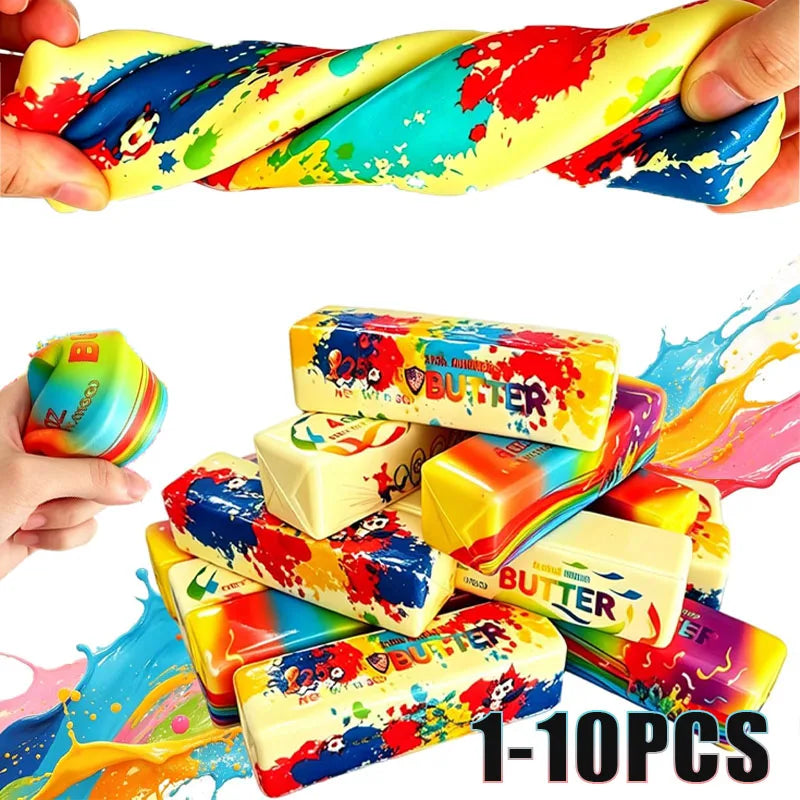 1-10pcs Simulation Butter Squishy Toy Slow Rise Soft Gel Football Theme Stress Reliever Realistic Butter Bar for Office Break Vue