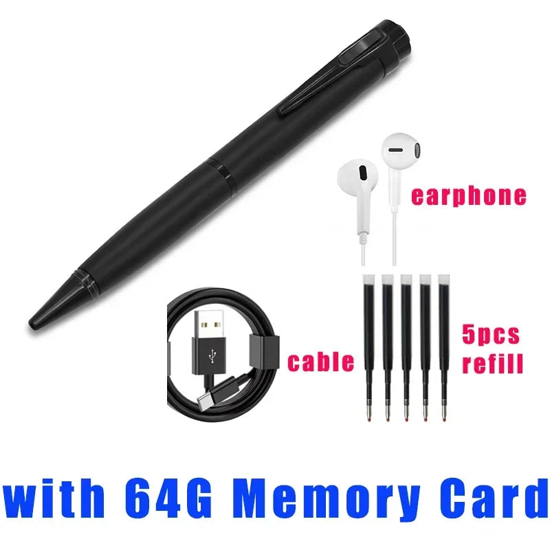 8GB-128GB Digital Voice Recorder Professional Audio Record Noise Reduce Dictaphone MP3 Player Business Meeting Recording Pen Vue Black-64GB Card
