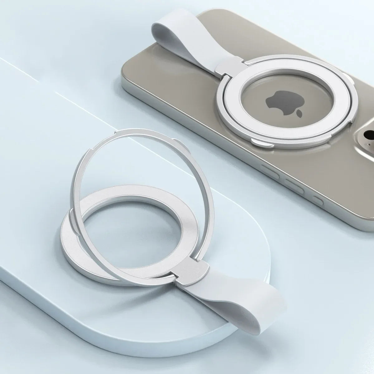 Universal Strong Magnetic Mobile Phone Holder Accessories Magnet Ring Stand with Strap Bracket For MagSafe iPhone 17 16 15 14 13 Vue Silvery-Sivery Strap