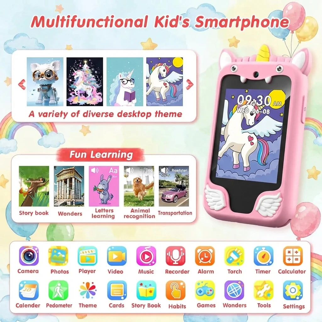 New Children Smart Phone Kids Toys Cartoon Unicorn Touchscreen Music Mobile Learning Educational Toys Birthday Boys Girls Gifts Vue