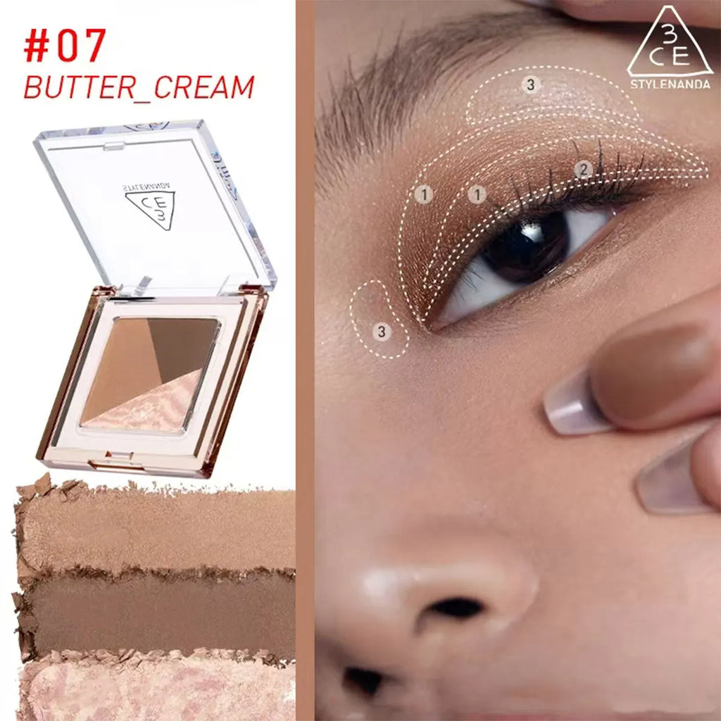 3CE Block Shadow,Fine Powder Texture,Smooth & Minimal Fallout,Color Matching,Fade-Resistant,Korean Cosmetic,Korean Makeup Vue 07 BUTTER CREAM