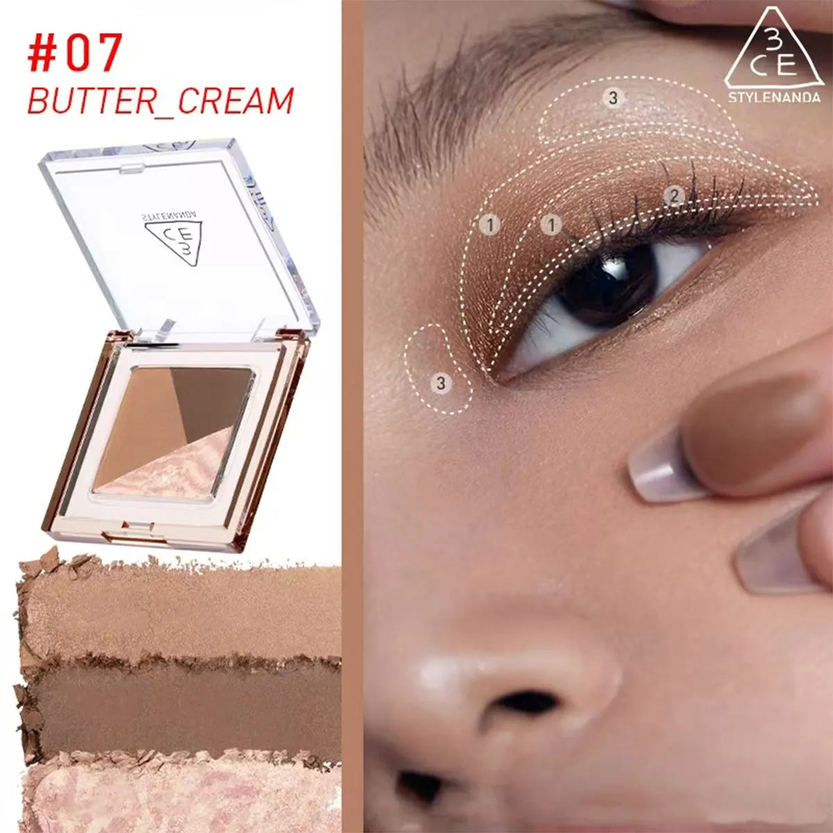 3CE Block Shadow,Fine Powder Texture,Smooth & Minimal Fallout,Color Matching,Fade-Resistant,Korean Cosmetic,Korean Makeup Vue 07 BUTTER CREAM