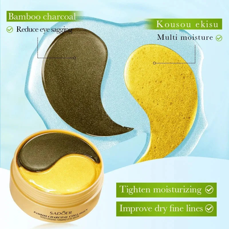 60Pcs Sadoer Black Golden Crystal Collagen Eye Mask Anti Dark Circles Anti-Aging Anti Wrinkles Moisturizing Eye Patches Vue