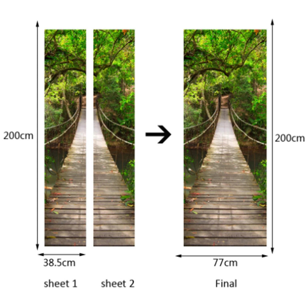 Imitation 3D three-dimensional suspension bridge landscape self-adhesive door stickers bedroom renovation door stickers Vue