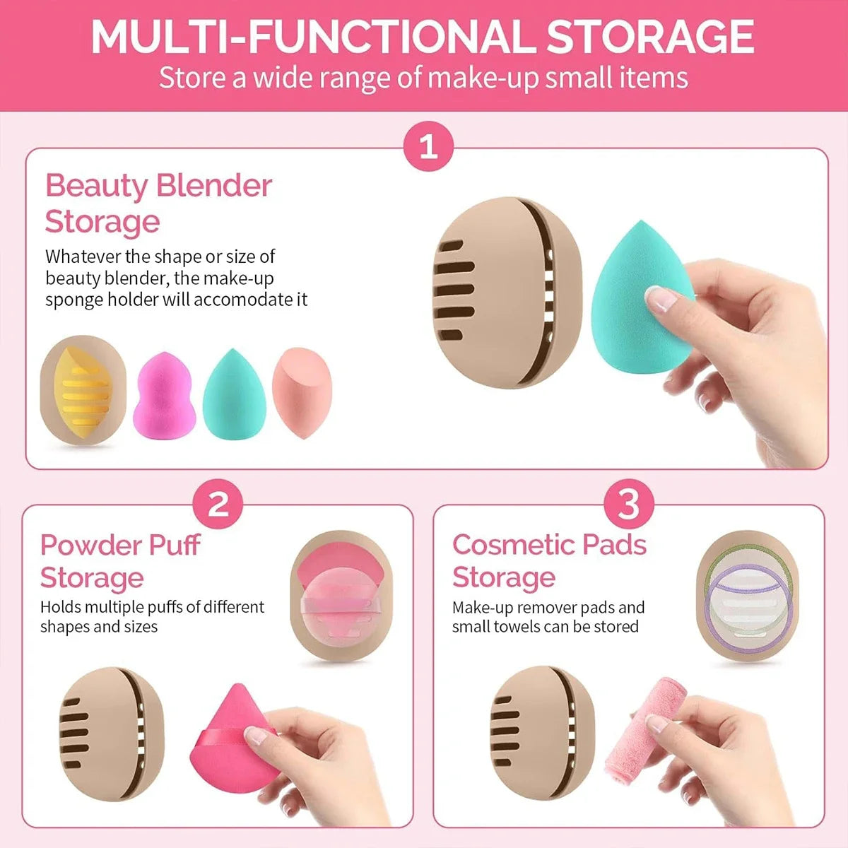 1PC Eco-friendly Silicone Puff Storage Box, Porous Beauty Egg Storage Set, Reusable Travel Portable Organizer Vue