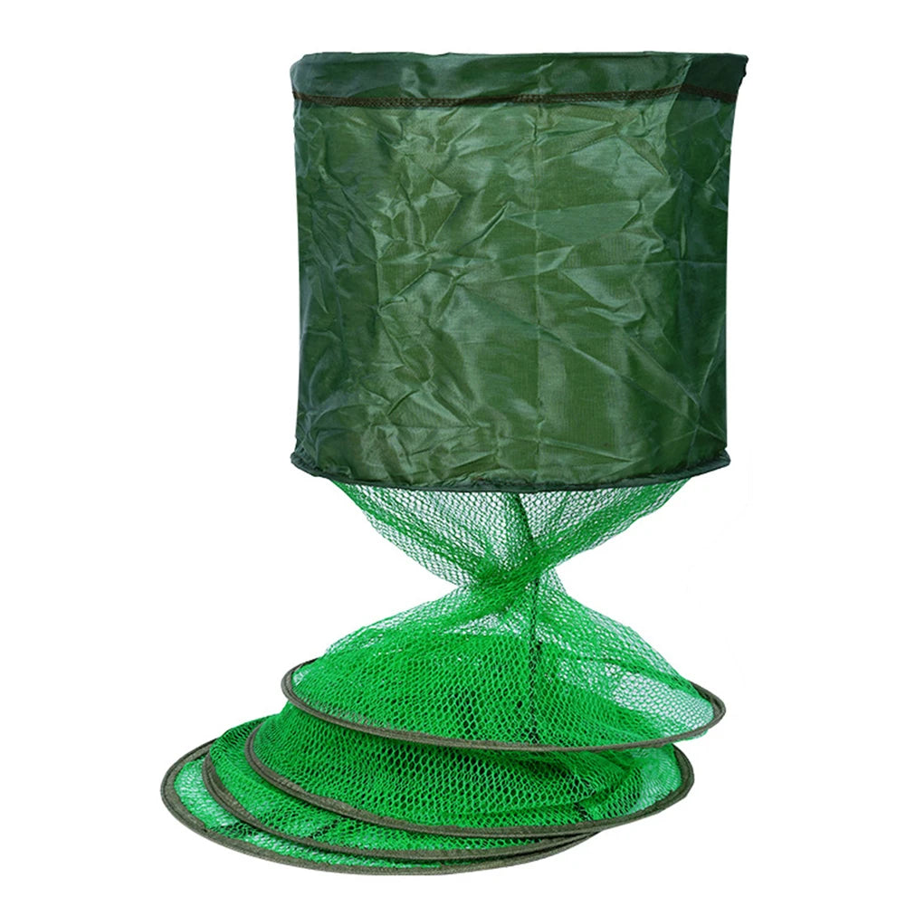 Fishing Mesh Net Foldable Fish Basket Stainless Steel Ring Fishing Trap Cage Vue 30x150cm