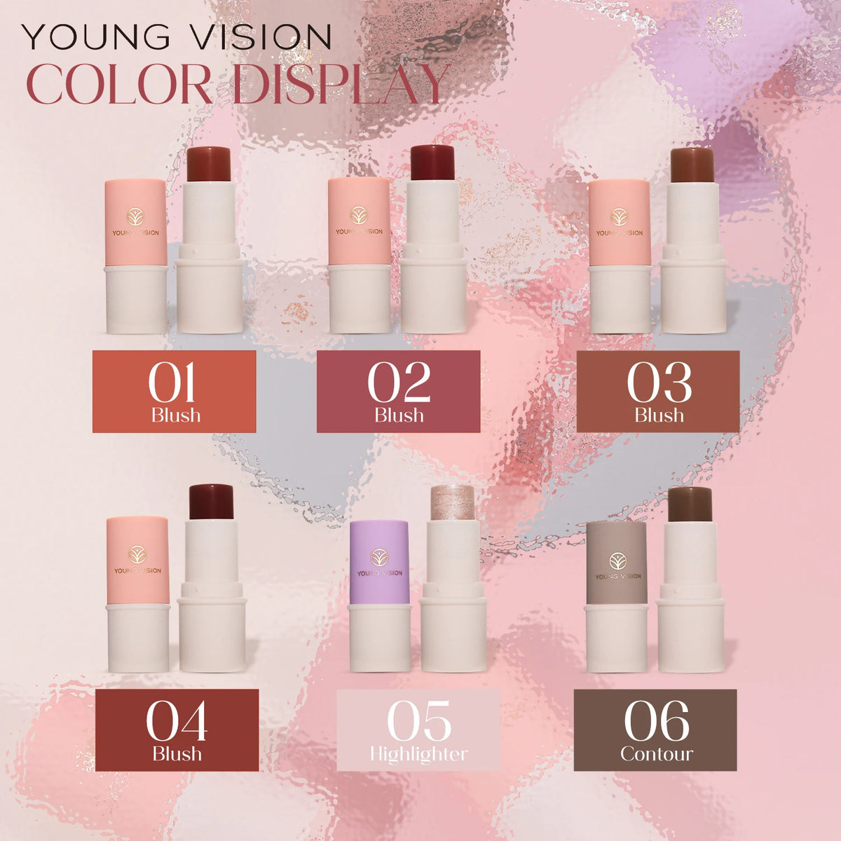 YOUNG VISION Multifunctional Makeup Stick for Lazy People High gloss Makeup, Rouge Matte Blush Stick, 6 Colors Available Vue