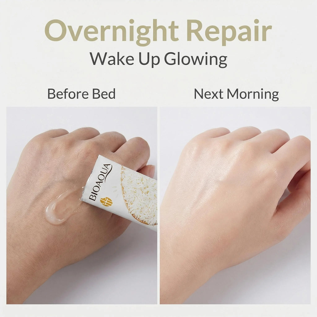 20/40/60 Pieces of Bioaoua Rice Puree Sleeping Mask, No-Rinse Mask, Moisturizes Skin, Hydrates and Moisturizes Vue