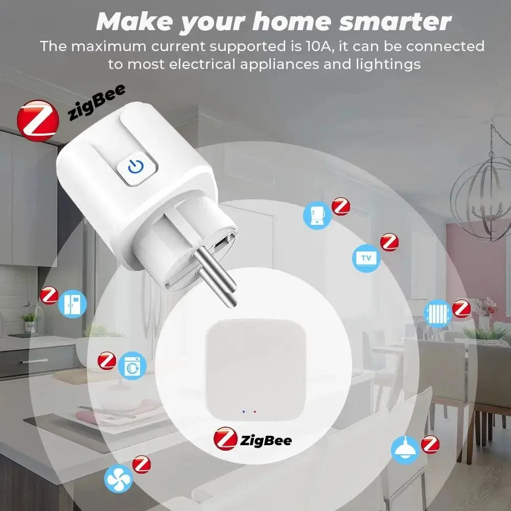 WiFi Zigbee3.0 EU Smart Plug Socket With Power Monitor Timer Function Smart Life Wireless Control Voice Assistant Alexa Google Vue
