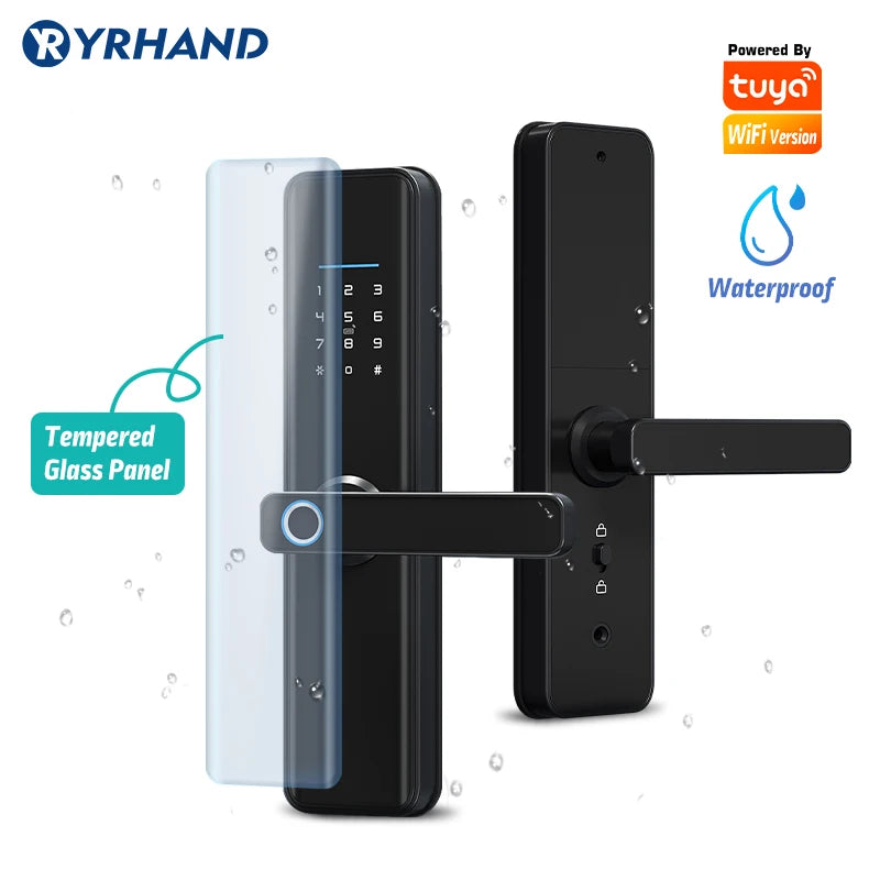 Waterproof Cerradura Intelige Tuya Biometric Fingerprint Security Intelligent Smart WiFi APP Password Electronic Smart Door Lock Vue