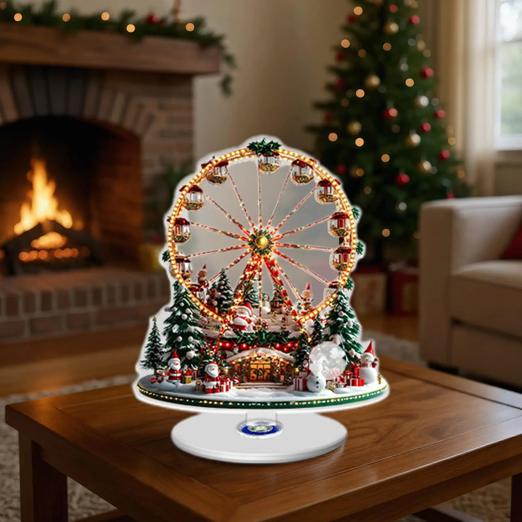 Rotating Christmas Ferris Wheel with Tree Design - Holiday Table Decor for Tiered Tray, Fireplace Mantel, Wedding, New Year Gift Vue