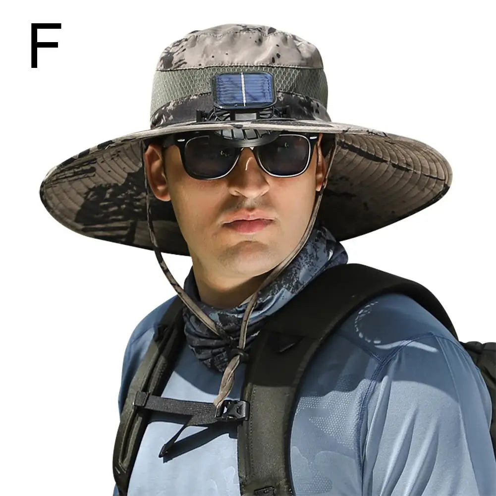 Cooling Breathable Waterproof Big Hat Wide Brim Sunshade Hat Block Ultraviolet Rays Fan Outdoor Fishing Solar Charging Fan Hat Vue Ink color