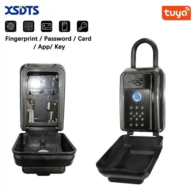 XSDTS Waterproof Key Safe Box Smart Fingerprint Storage Secret Key Safety Box Tuya App Bluetooth Hub Unlock Padlock Vue K02D-Black