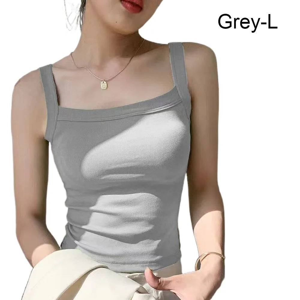 Casual Sleeveless Summer Tank Tops Underwear Slim Cami Shirt Vue One Size Grey-L