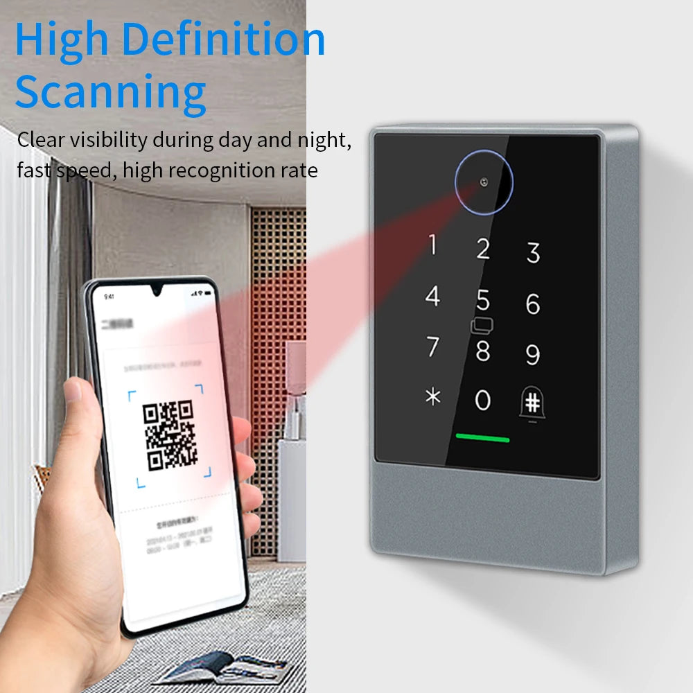 TTLOCK App WIFI QR Code Access Control Reader Keyboard 13.56Mhz Rfid IP67 Keypad QRcode Scanner K3QW Work with Alexa Google Home Vue