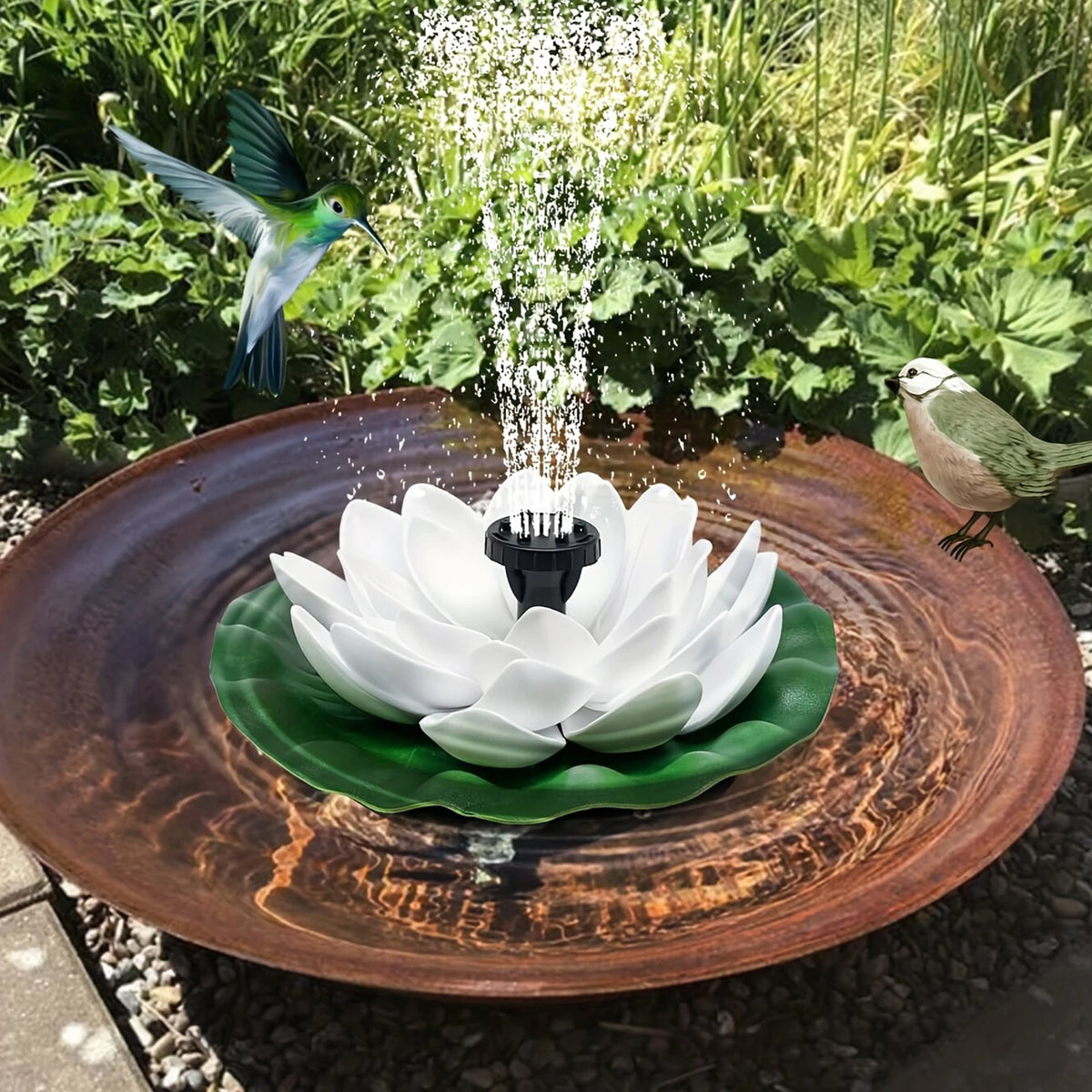 1.5W Lotus Solar Bird Bath Fountains with 6 Nozzles Free Standing Solar Fountain Floating for Garden Pond Pool and Outdoor Vue
