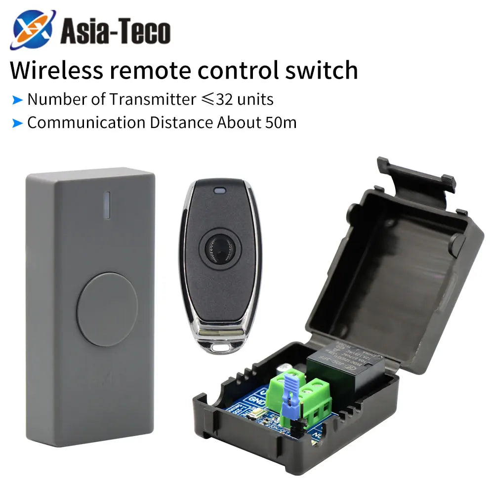 433Mhz Remote Control Wireless Switch DC 12V 1CH RF Relay Receiver & Transmitter For Lamp Door Electromagnetic Lock Exit Button Vue